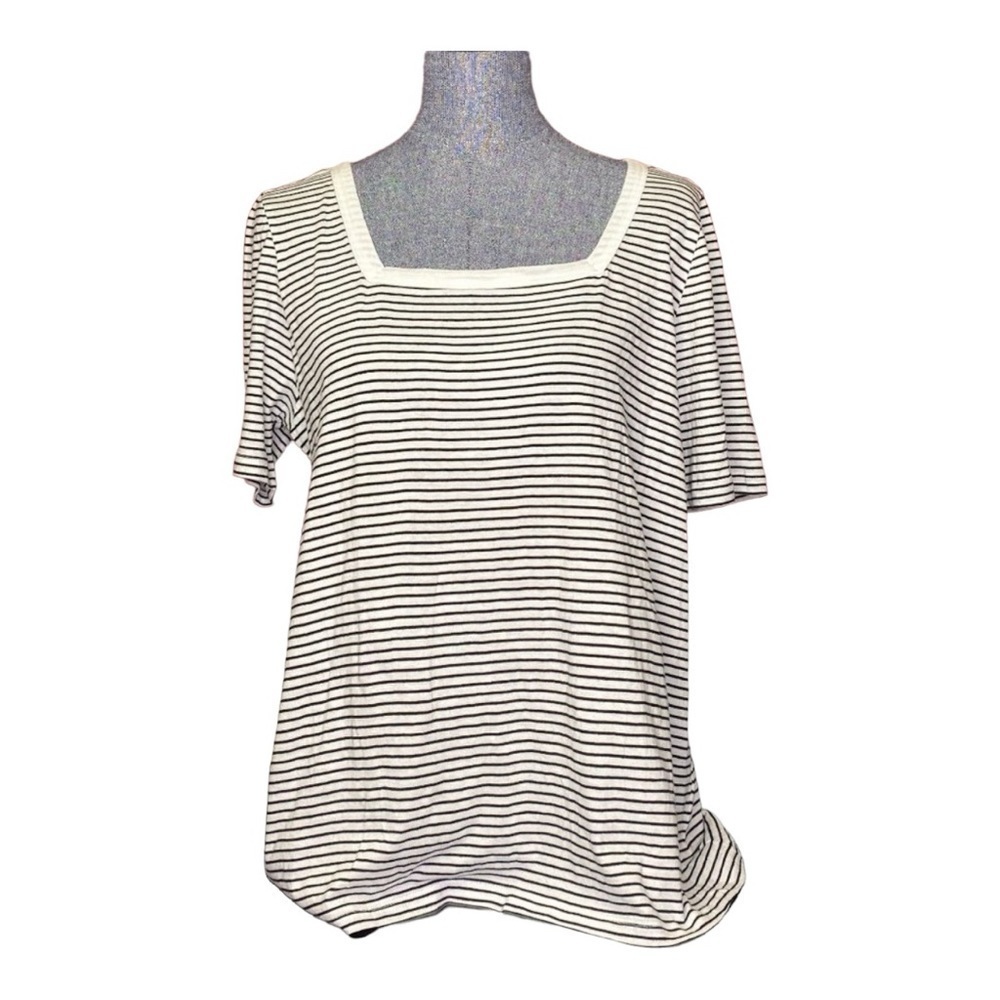 Susina Black and White Striped Square Neck Tee -Size Large women shirt